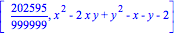 [202595/999999, x^2-2*x*y+y^2-x-y-2]